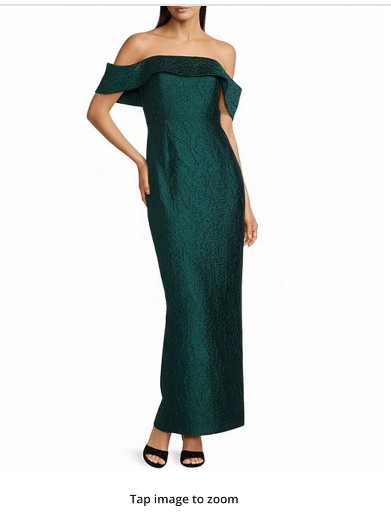 Nwt Alex Marie Anika Off-The-Shoulder Sleeveless Jacquard Maxi Dress In Pine